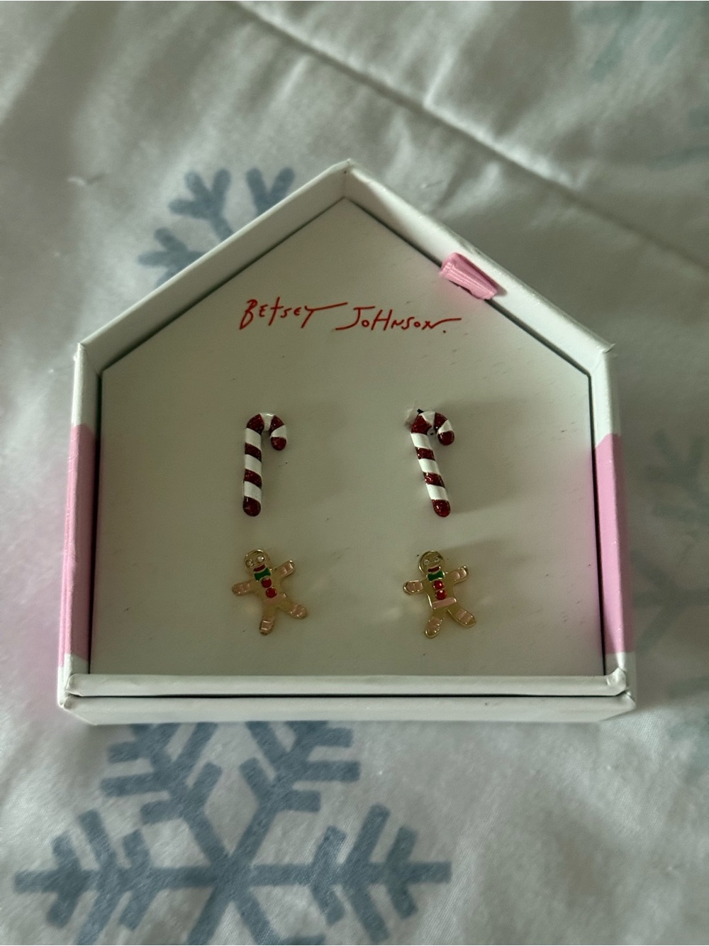 Betsey Johnson Christmas Earrings Gingerbread man & Candy Cane New